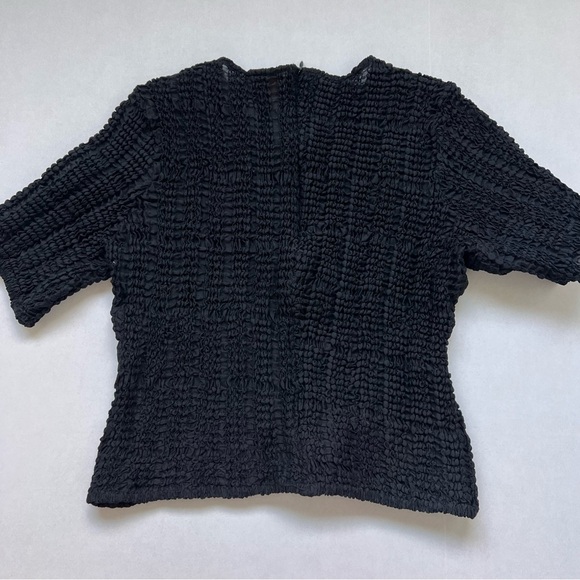 CIEBON bianca pucker effect short sleeve top in black stretchy smocked blouse m - Picture 2 of 8
